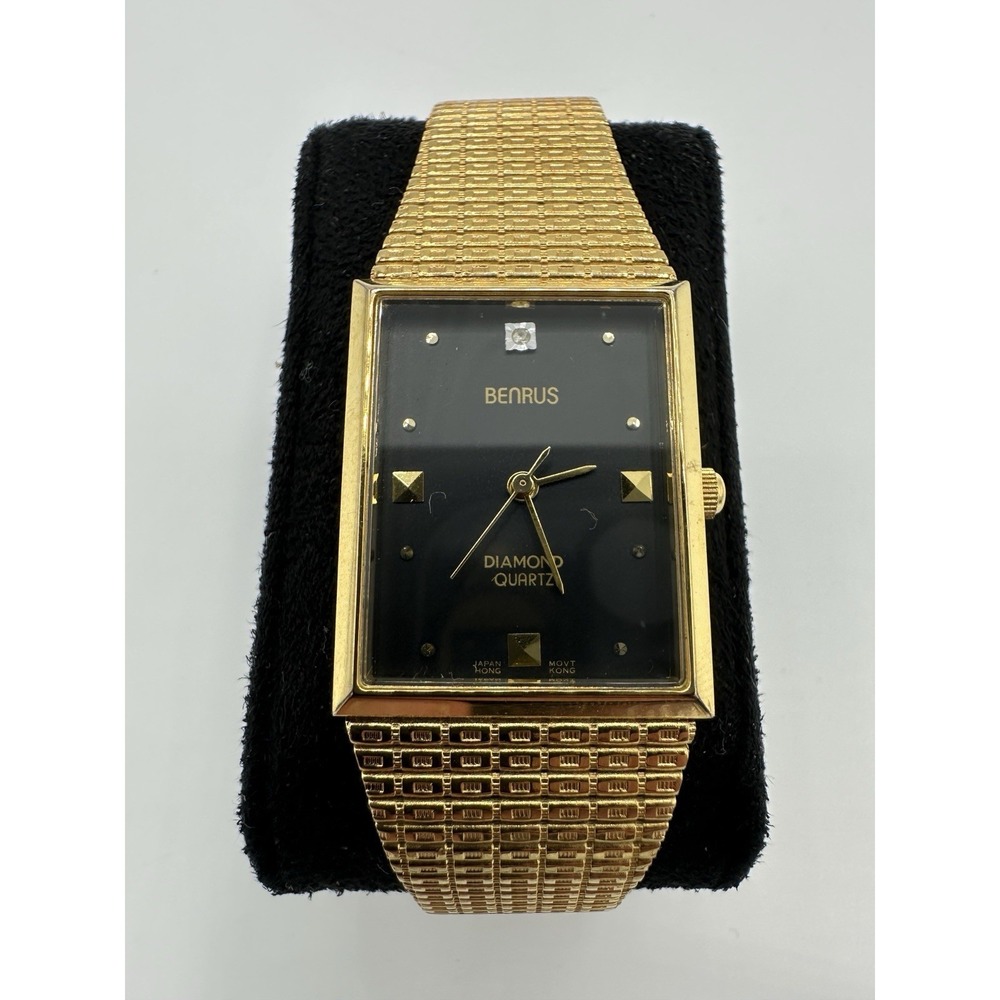 Vintage Benrus Diamond Quartz Gold Tone Square Watch Mens Japan Movt